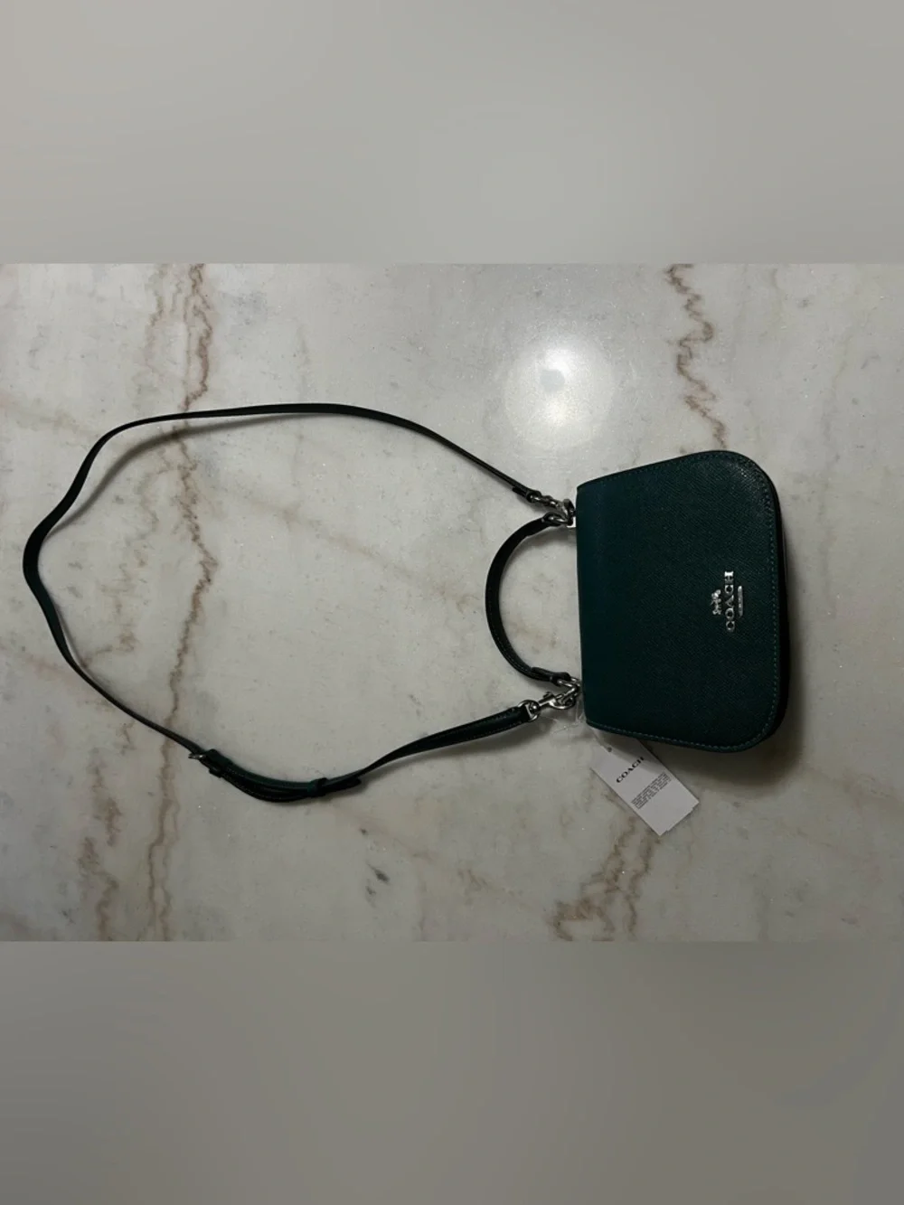 NWT COACH LYSA Top Handle Mini Satchel CrossBody Bag EMERALD X-grain Leather - Picture 5 of 14